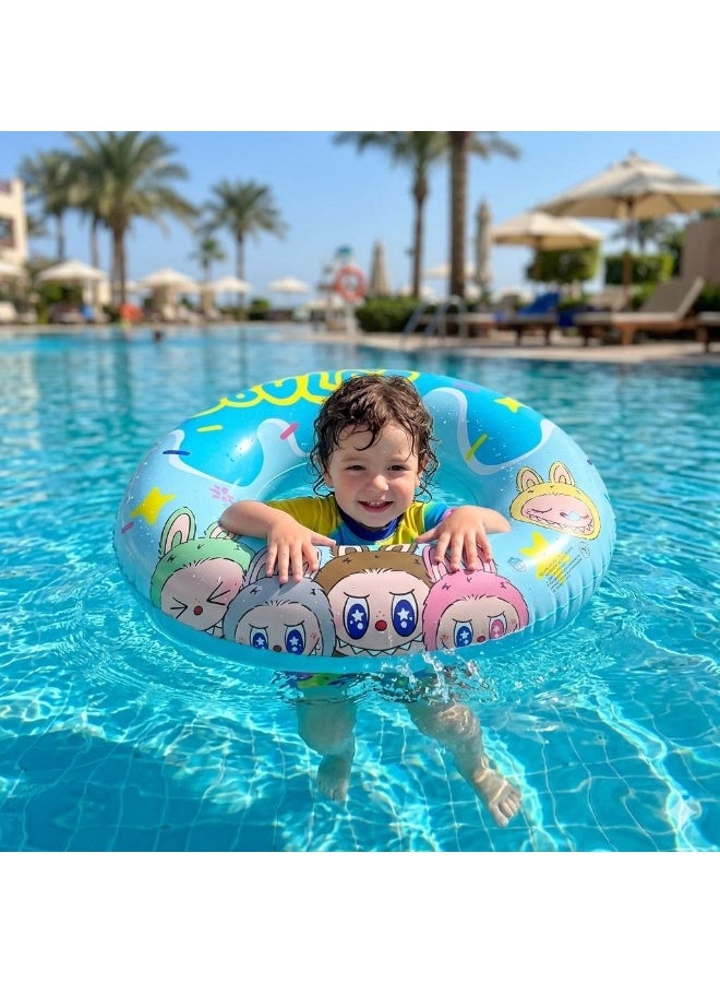 Inflatable Swimming Ring for Kids, Blue Cartoon Character Donut Pool Float, 60 cm - Image 2