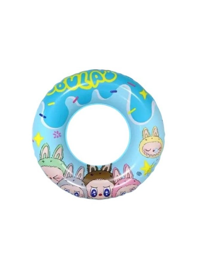 Inflatable Swimming Ring for Kids, Blue Cartoon Character Donut Pool Float, 60 cm - Image 1