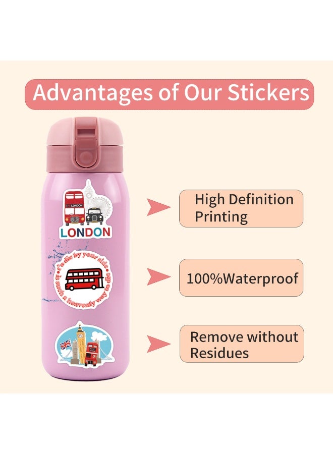 Cute Cartoon London Bus Stickers for Kids 55PCS London Bus Aesthetic Waterproof Vinyl Decals for Water Bottles Laptop Luggage Cup Skateboard Guitar Decor - Image 4