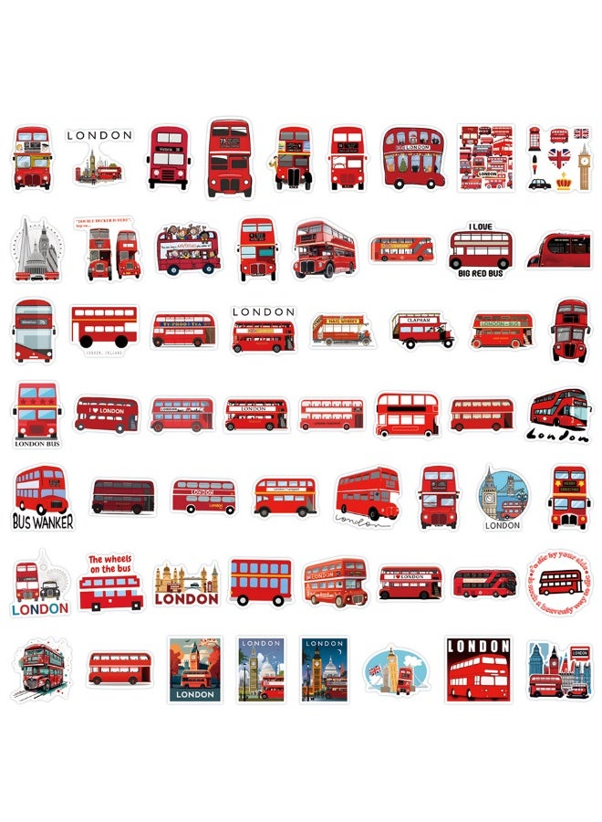 Cute Cartoon London Bus Stickers for Kids 55PCS London Bus Aesthetic Waterproof Vinyl Decals for Water Bottles Laptop Luggage Cup Skateboard Guitar Decor - Image 3