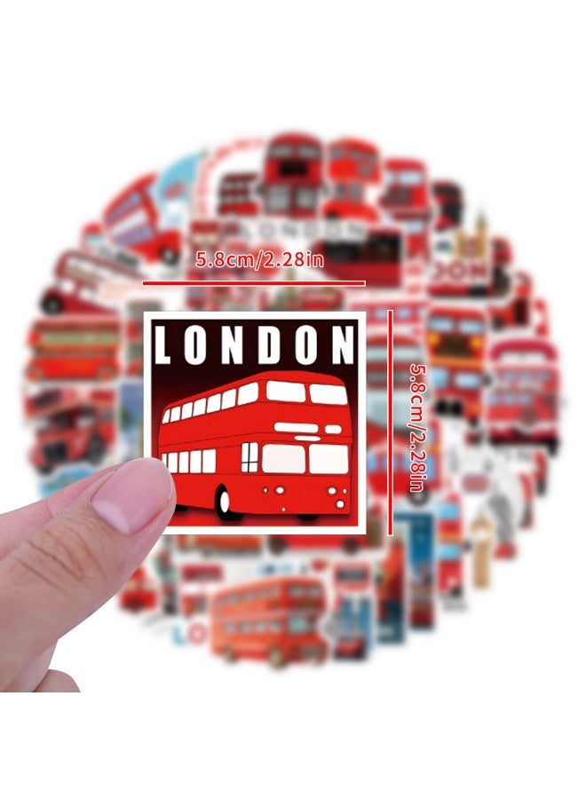 Cute Cartoon London Bus Stickers for Kids 55PCS London Bus Aesthetic Waterproof Vinyl Decals for Water Bottles Laptop Luggage Cup Skateboard Guitar Decor - Image 2