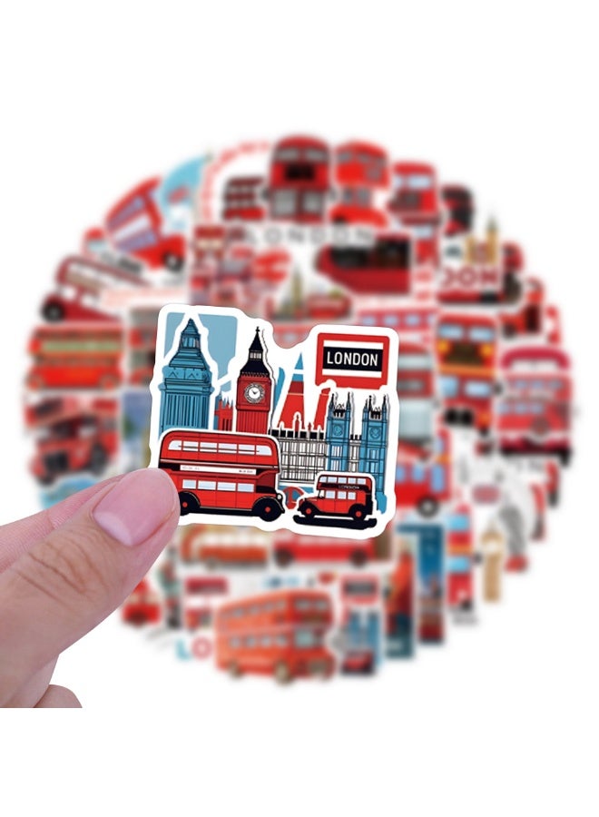 Cute Cartoon London Bus Stickers for Kids 55PCS London Bus Aesthetic Waterproof Vinyl Decals for Water Bottles Laptop Luggage Cup Skateboard Guitar Decor - Image 5