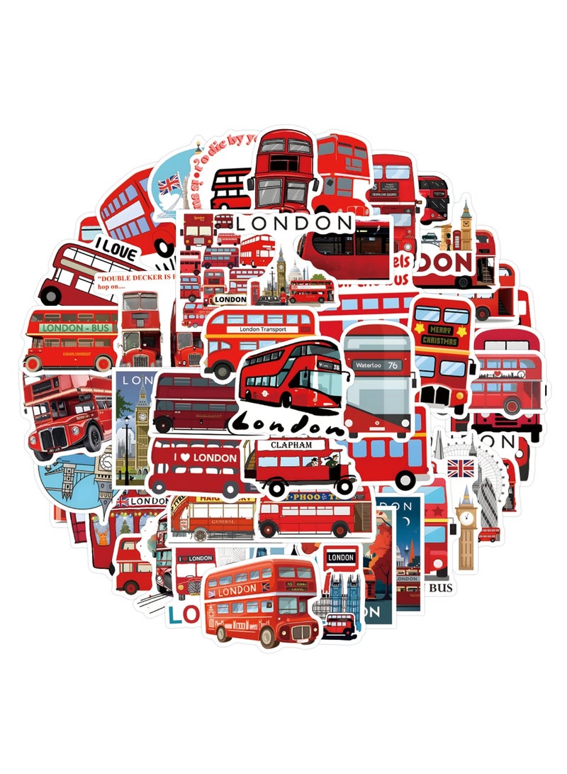 Cute Cartoon London Bus Stickers for Kids 55PCS London Bus Aesthetic Waterproof Vinyl Decals for Water Bottles Laptop Luggage Cup Skateboard Guitar Decor - Image 1