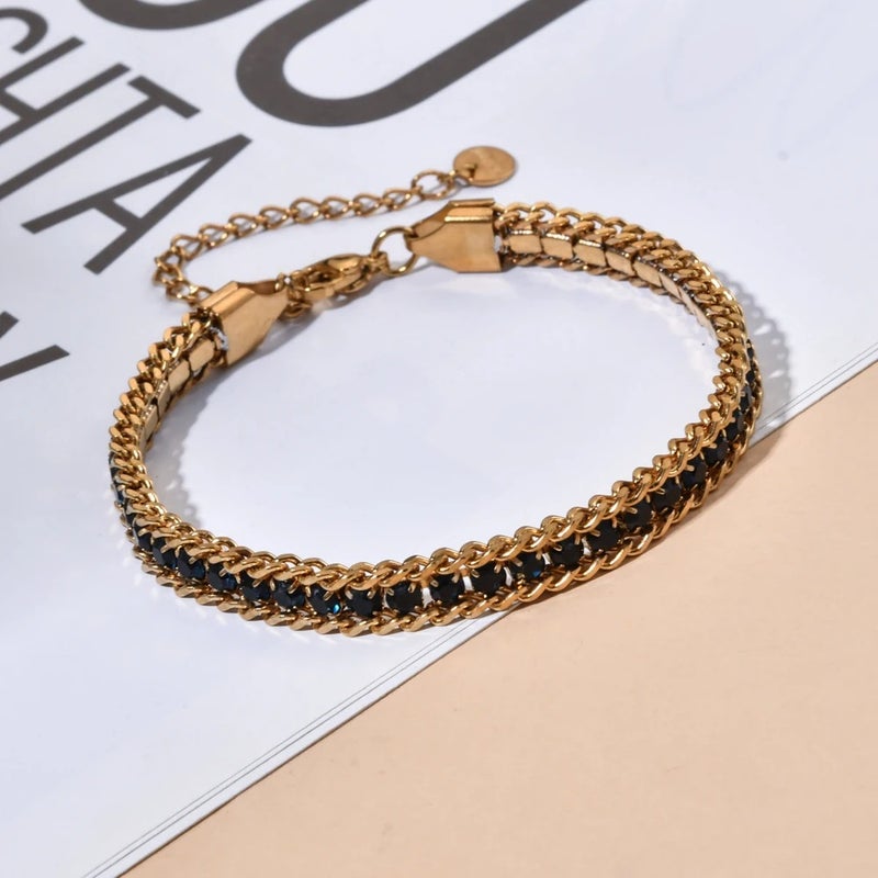 Black Zirconic Golden Stainless Steel Tennis Bracelet - Image 4