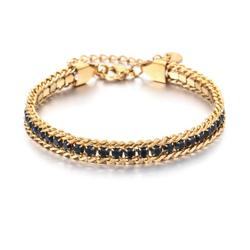 Black Zirconic Golden Stainless Steel Tennis Bracelet - Image 2