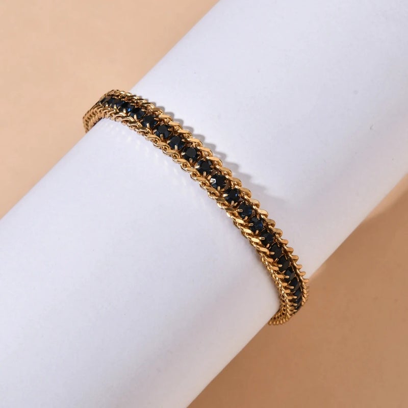 Black Zirconic Golden Stainless Steel Tennis Bracelet - Image 3