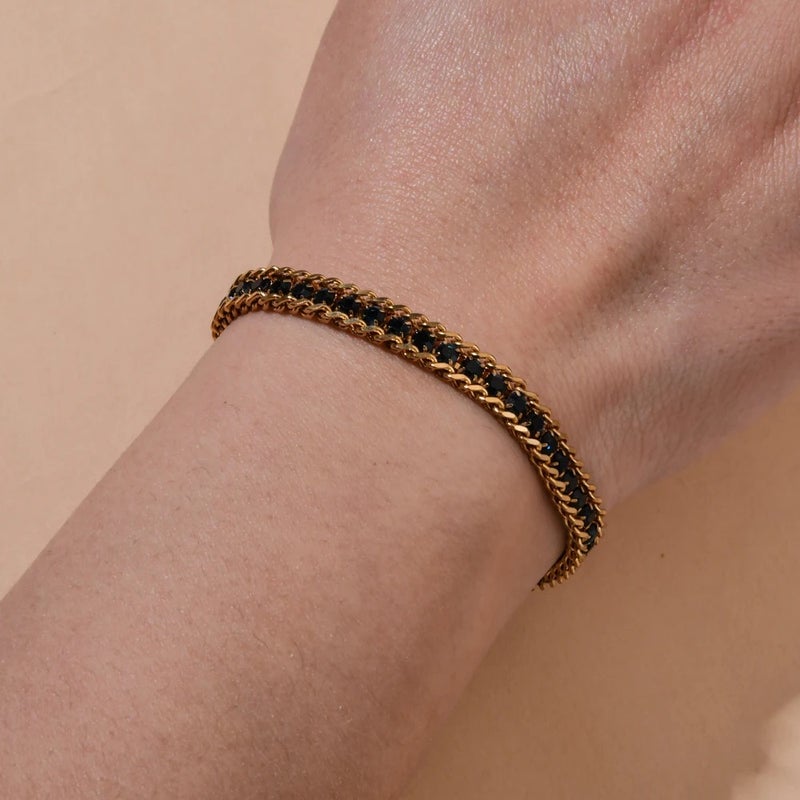 Black Zirconic Golden Stainless Steel Tennis Bracelet - Image 1