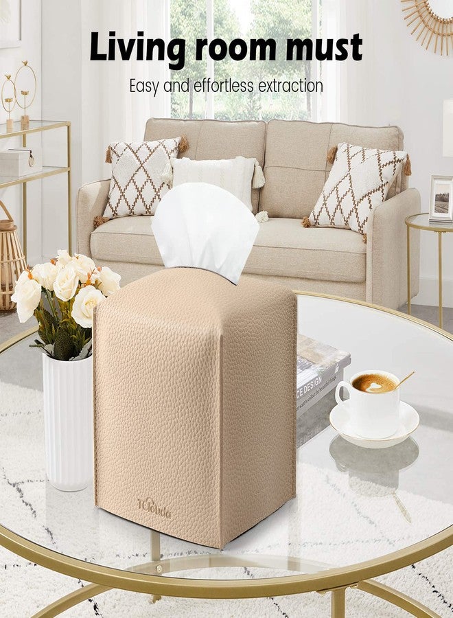 Tclouda Tissue Box Cover, Tclouda, Modern PU Leather Square Tissue Box Holder for Creative Decorative, Ideal for Bathrooms/Office/Car/Nightstand/Outdoor Tent/Dining Table, 5"X5"X5", Single Beige - Image 3