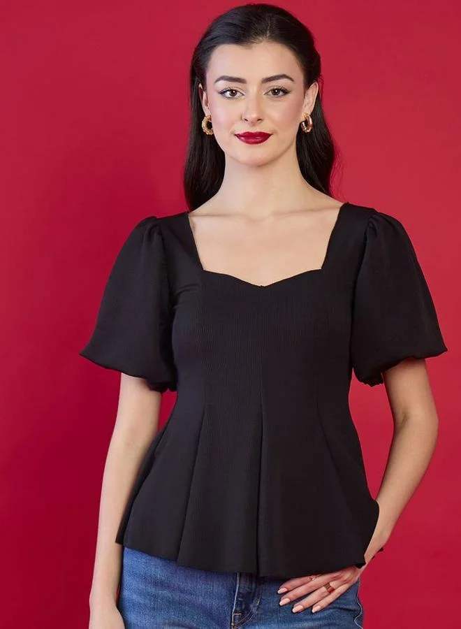 Uptownie Stretchable Puff Sleeves Peplum Top