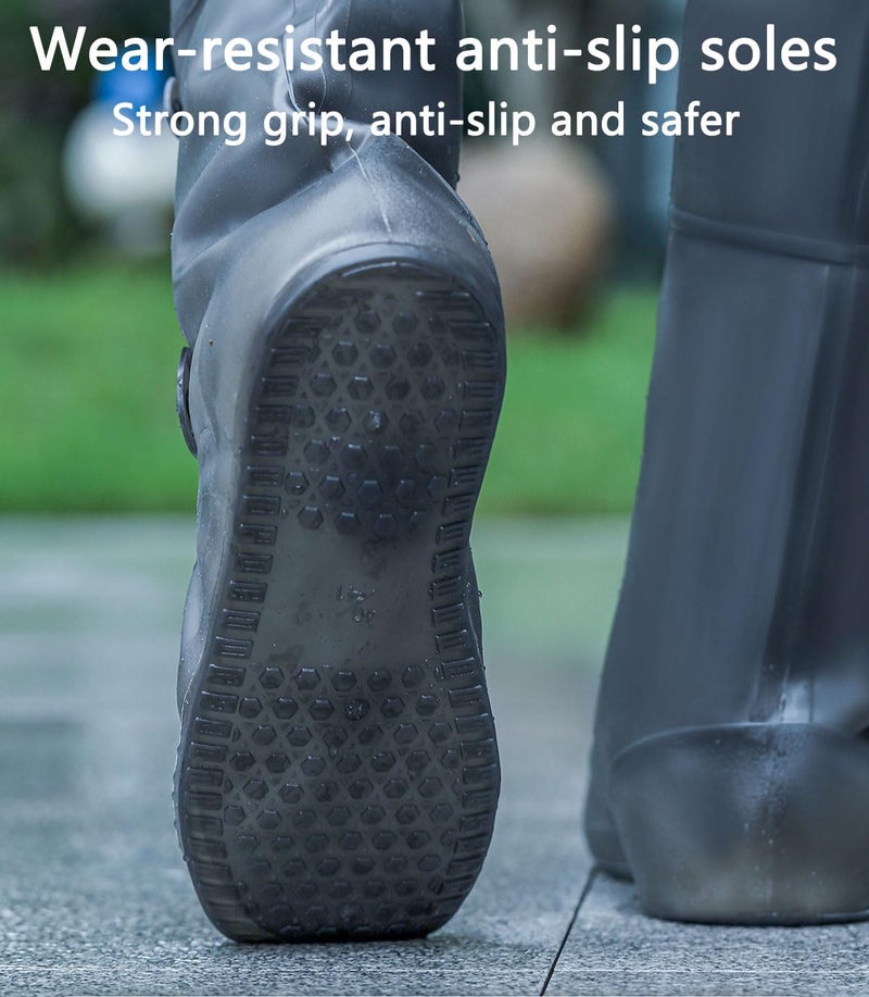 Massmot 13 inch Tall Silicone Shoe Cover Waterproof, Double-Breasted Waterproof Layer Shoes Cover for Rainy Season, Anti Slip and Wear-Resistant, Reusable Non-Slip Shoe Rain Cover (10 UK, Grey) - Image 3