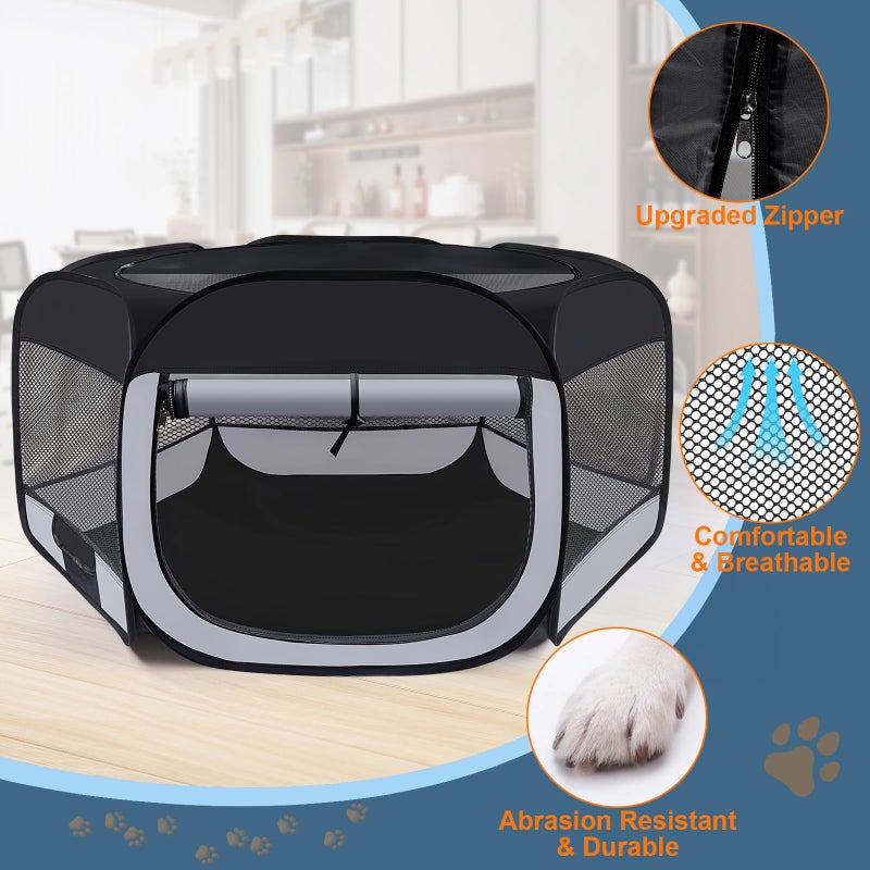 Wn's Day Dog Cat Playpen,Portable Pet Puppy Playpen,Rabbit Puppy Dog Play Pen for Indoors,Dogs Tent for Indoor Cats,Kitten Playpen,Collapsible Small Cats Crate Cage for Small Dogs with Carrying Case(Grey, M) - Image 3