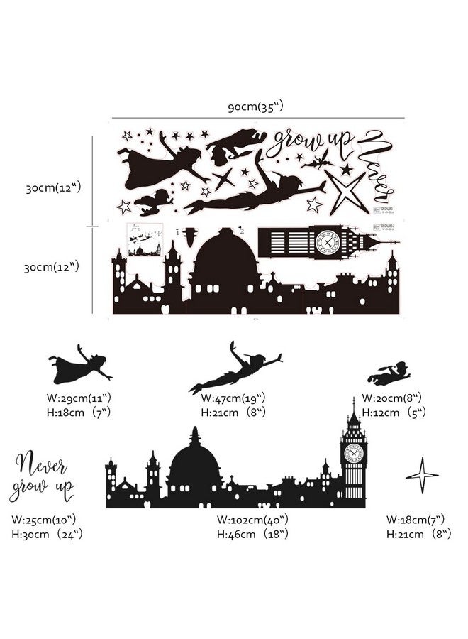Runtoo Never Grow Up Nursery Wall Decals Quotes Big Ben Cityscape Wall Stickers for Kids Room Baby Bedroom Wall Decor - Image 5