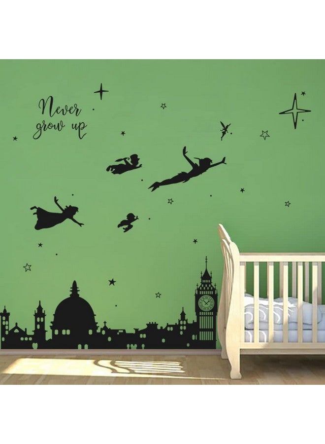 Runtoo Never Grow Up Nursery Wall Decals Quotes Big Ben Cityscape Wall Stickers for Kids Room Baby Bedroom Wall Decor - Image 4