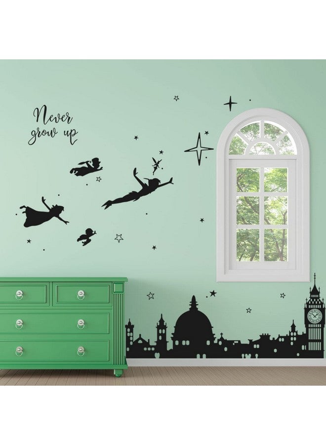 Runtoo Never Grow Up Nursery Wall Decals Quotes Big Ben Cityscape Wall Stickers for Kids Room Baby Bedroom Wall Decor - Image 2