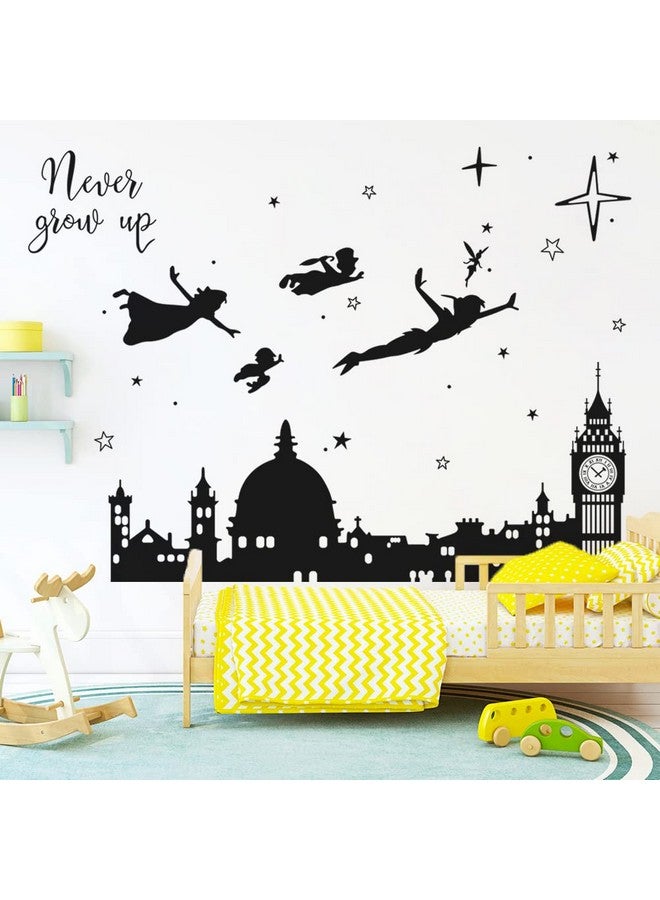 Runtoo Never Grow Up Nursery Wall Decals Quotes Big Ben Cityscape Wall Stickers for Kids Room Baby Bedroom Wall Decor - Image 3
