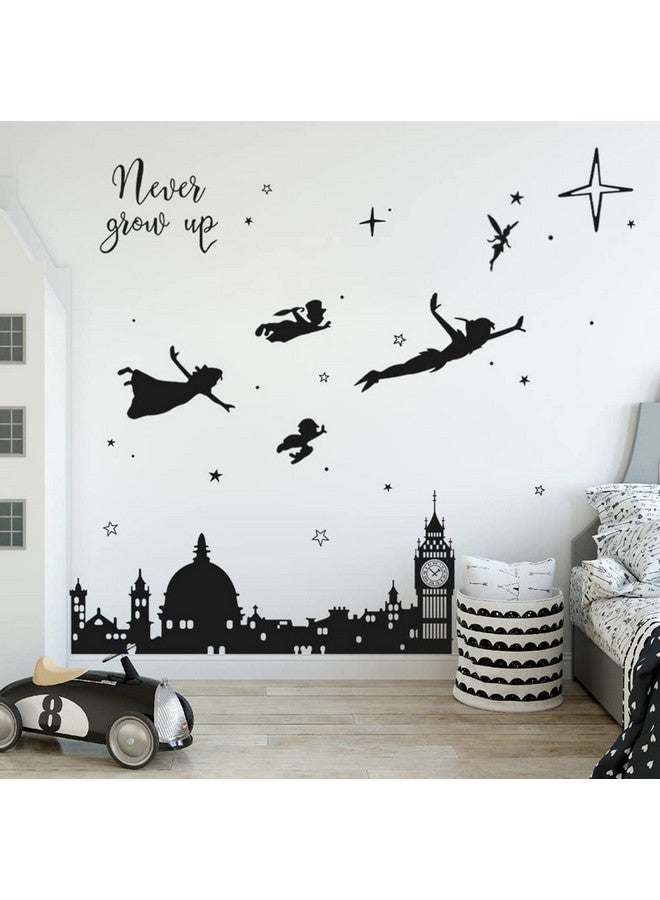 Runtoo Never Grow Up Nursery Wall Decals Quotes Big Ben Cityscape Wall Stickers for Kids Room Baby Bedroom Wall Decor - Image 1