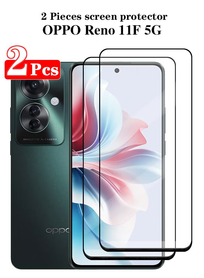 قطعتين واقي شاشة زجاجي كامل لهاتف OPPO Reno 11F 5G أسود/شفاف مع ملحقات واقي الشاشة - Image 1