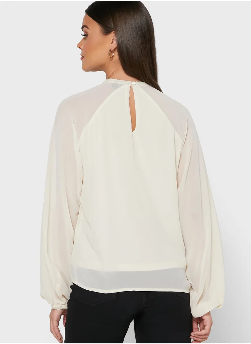 VERO MODA Crew Neck Mesh Top