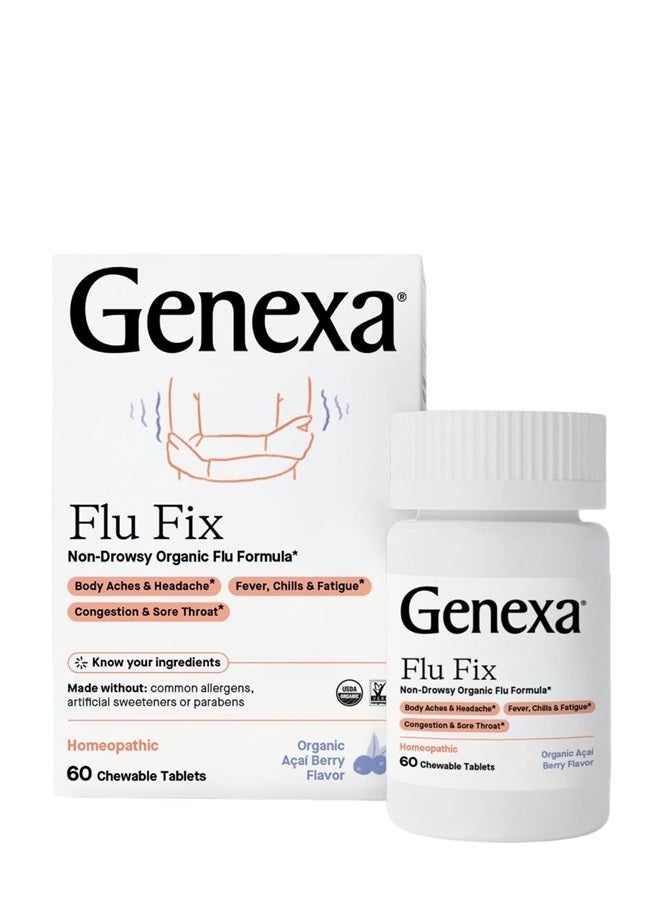 Genexa Flu Fix | Multi-Symptom Flu Remedy for Kids & Adults | Delicious Organic Acai Berry Flavor | Certified Organic & Non-GMO | Homeopathic Remedy Made Clean | 60 Chewable Tablets - Image 1