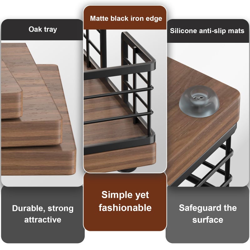 Wican Guest Towel Holder Tray for Bathroom, Oak and Iron Napkins Holder for Powder Room Dinning Table Wooden Basket for Disposable Paper Hand Towels Black & Walnut - Image 4