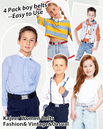 Kajeer حزام كاجير 4 قطع للأطفال الأولاد قابل للتعديل مع مشبك مغناطيسي - حزام مرن كبير مع مشبك مغناطيسي سهل (أزرق بحري/رمادي/أسود/بني) - Image 5