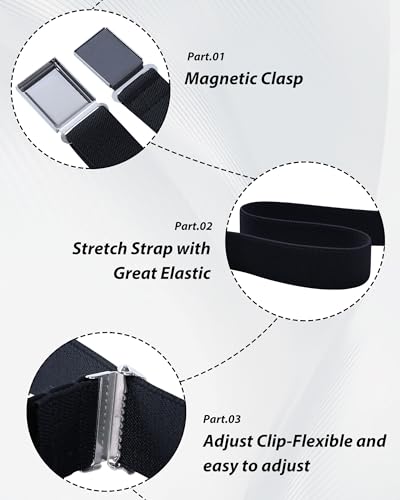 Kajeer حزام كاجير 4 قطع للأطفال الأولاد قابل للتعديل مع مشبك مغناطيسي - حزام مرن كبير مع مشبك مغناطيسي سهل (أزرق بحري/رمادي/أسود/بني) - Image 4