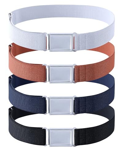 Kajeer حزام كاجير 4 قطع للأطفال الأولاد قابل للتعديل مع مشبك مغناطيسي - حزام مرن كبير مع مشبك مغناطيسي سهل (أزرق بحري/رمادي/أسود/بني) - Image 1