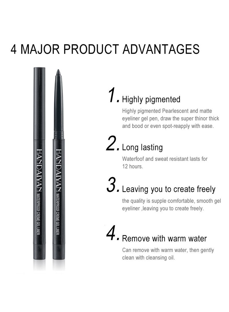 Handaiyan Eyeliner Gel Professional Makeup Eye Liner Waterproof Long Lasting,Smudge-Resistant Sharpenable Cream Eyeliners Pencil High Performance Glide-On Pen Vegan,High Pigment,Nude With Shimmer Finish Black  - Image 2