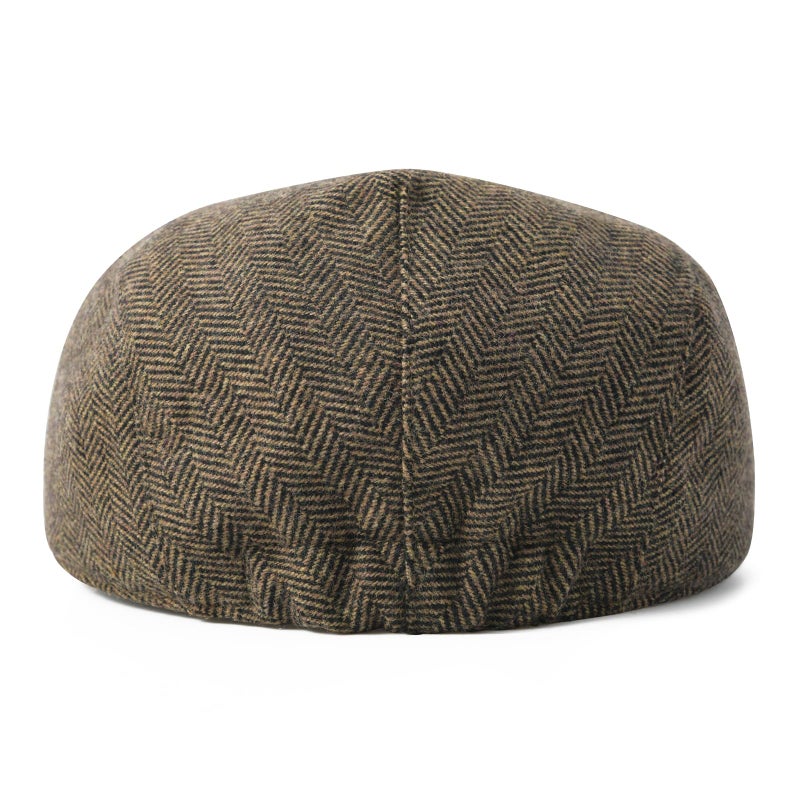 FEINION Men Wool Blend Flat Cap Tweed Newsboy Ivy Hat (Herringbone Khaki) - Image 5