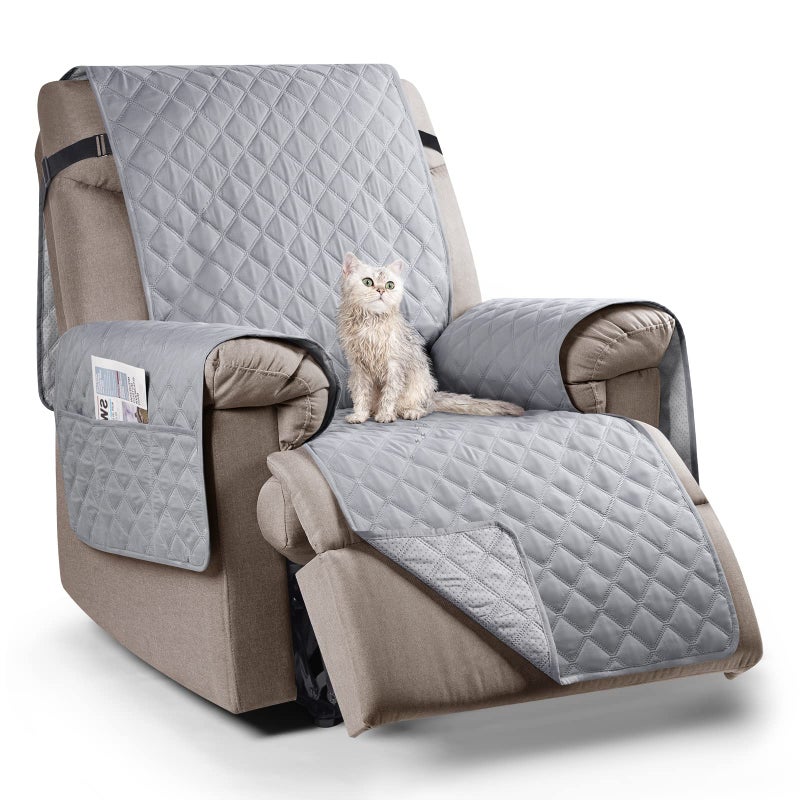 TAOCOCO Recliner Chair Covers1 Seater Recliner CoversWaterproof Recliner Sofa CoversReclining Protector for PetsNon Slip Armchair CoversArmchair Recliner Cover With Pockets Light Grey