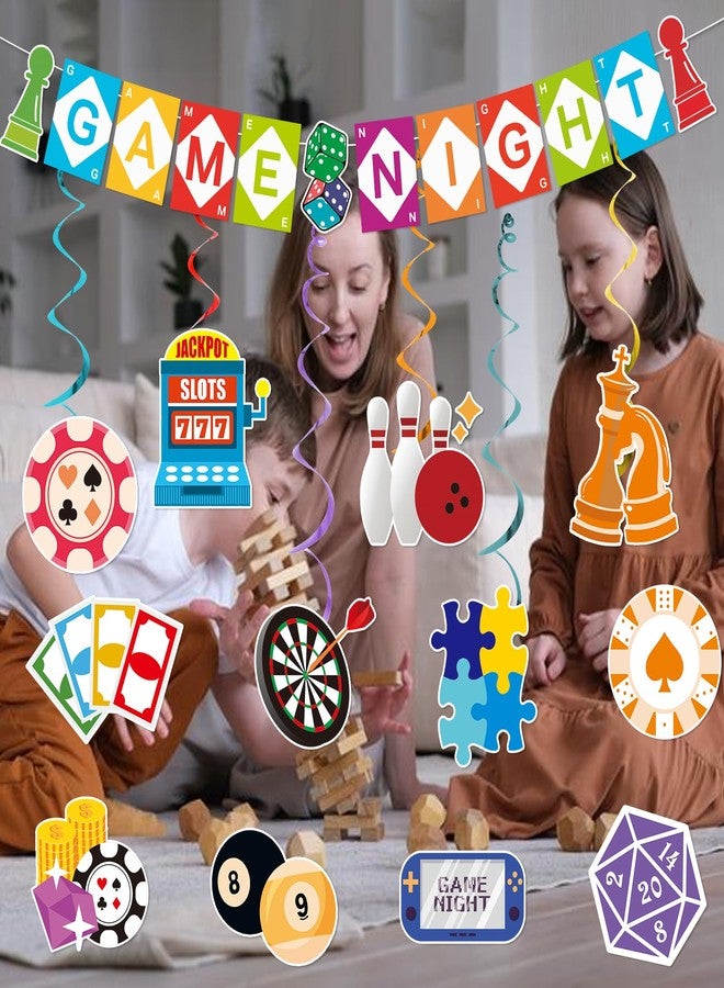 MZ.ogm Game Night Decorations Funny Game Night Party Decorations with Chess Chess Card Game On Theme Banner Hanging Siwrls Ceiling Streamers Stickers for Kids Adults Family Games Night Party - Image 5