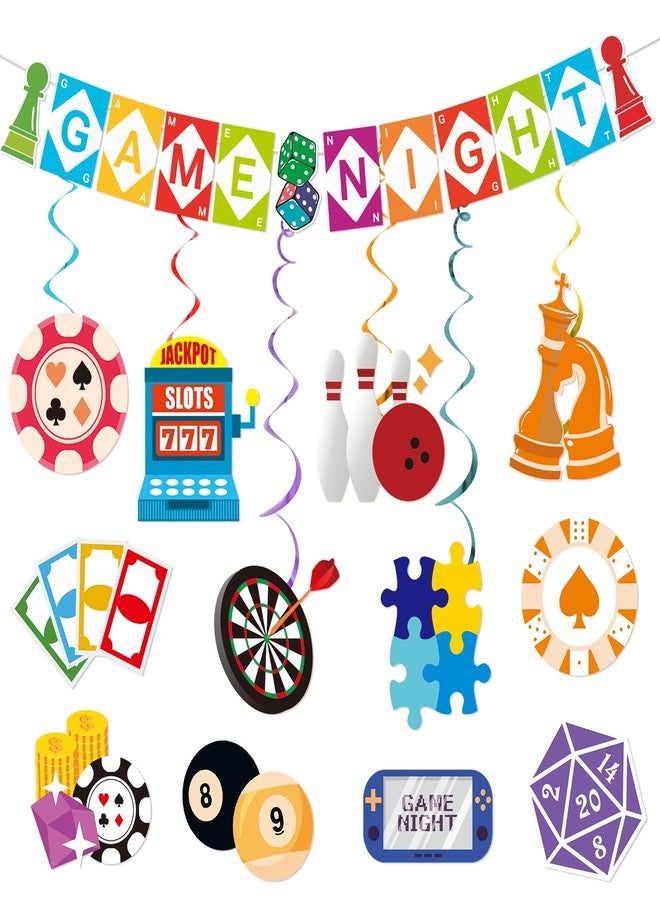 MZ.ogm Game Night Decorations Funny Game Night Party Decorations with Chess Chess Card Game On Theme Banner Hanging Siwrls Ceiling Streamers Stickers for Kids Adults Family Games Night Party - Image 1