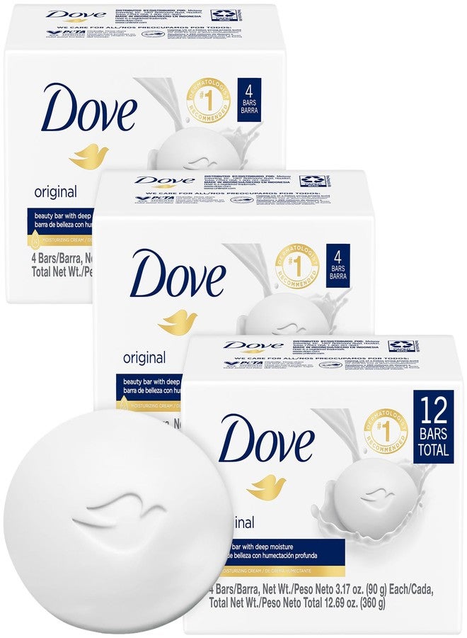 Dove Soap, Original Beauty Bar 3-Pack (12 Soap Bars) - 3-in-1 Moisturizing Face, Body & Hand Soap, 3.17 Oz Ea - Image 1