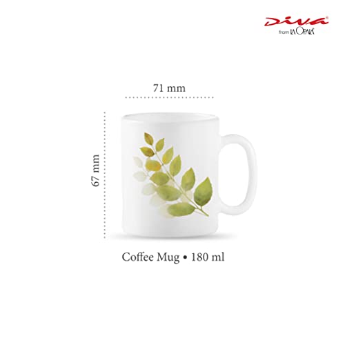 La Opala Diva, Opal Glass Coffee Mug Set Cylinder Regular 6 Pcs, Autumn Shadow, White, Standard - 180 Ml - Image 2