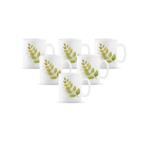La Opala Diva, Opal Glass Coffee Mug Set Cylinder Regular 6 Pcs, Autumn Shadow, White, Standard - 180 Ml - Image 1