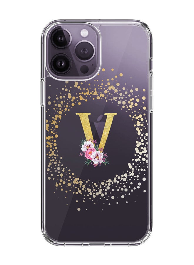 Stylizedd Classic Clear Case For iPhone 14 Pro Max, Hybrid Soft Case Thin Cover- Custom Monogram Initial Letter Floral Pattern Alphabet - V(Transparent) - Image 1