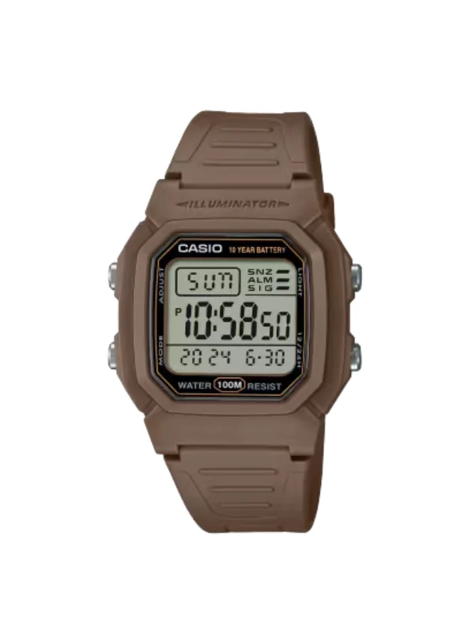 CASIO Men's Digital Display Watch With Brown Resin Strap - W-800H-5AVDF