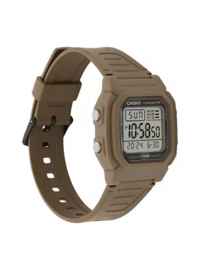 CASIO Men's Digital Display Watch With Brown Resin Strap - W-800H-5AVDF