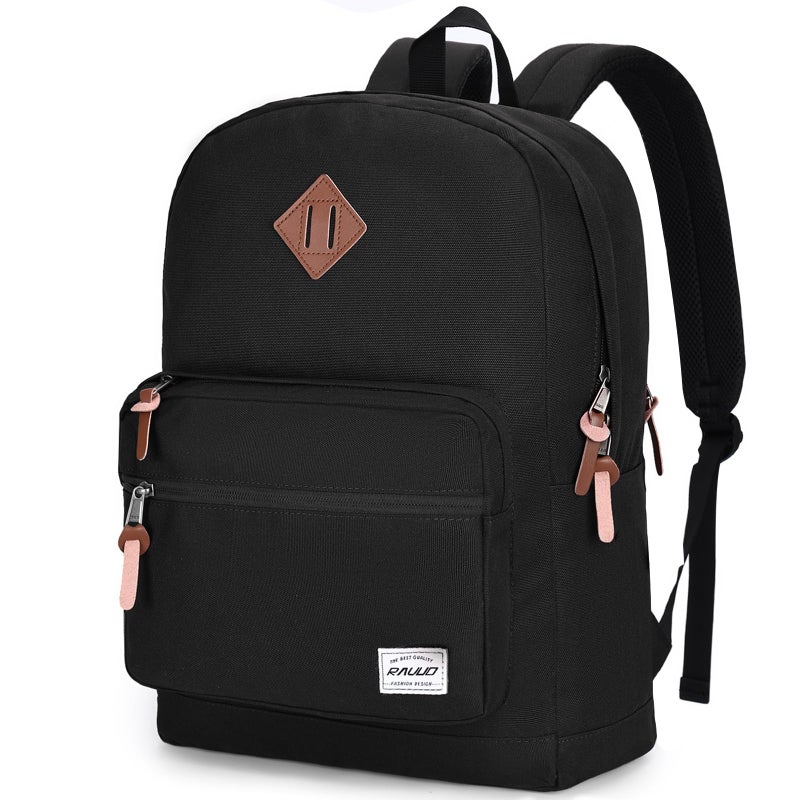 RAVUO School Backpack for Men Women, Water Resistant 15.6 inch Laptop Back Packs Bookbags College Daypack Black Bag with Side Pockets - Image 1