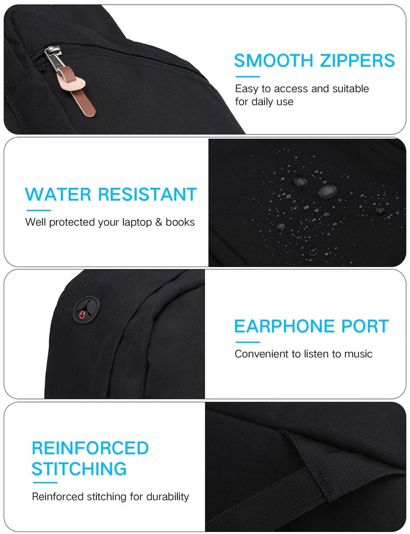 RAVUO School Backpack for Men Women, Water Resistant 15.6 inch Laptop Back Packs Bookbags College Daypack Black Bag with Side Pockets - Image 3