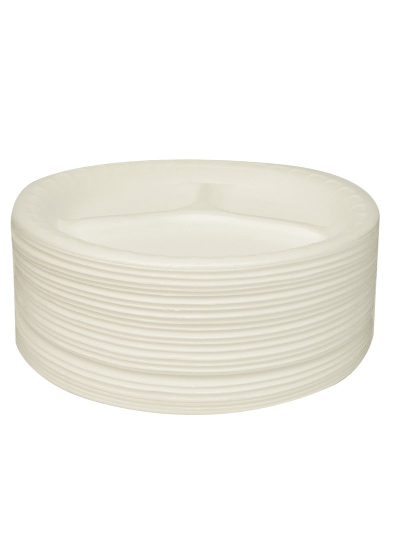 IDEAL PACK 3 DIVISION FOAM PLATE  10 INCH PACK OF 25 WHITE 2PKTS - Image 2