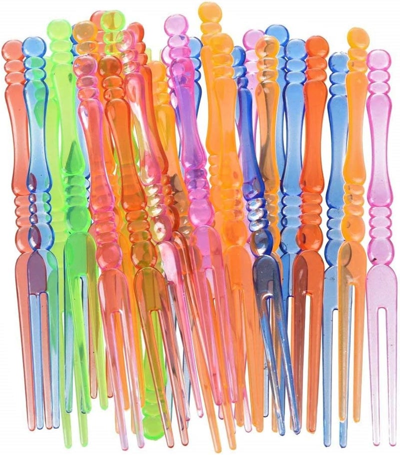 Comicfs 300pcs Disposable Plastic Fruit Forks, 4" Bistro Cocktail Forks Tasting Appetizer Fork Set Toothpick Portable Salad Mini Cake Fork (Multicolor) - Image 1