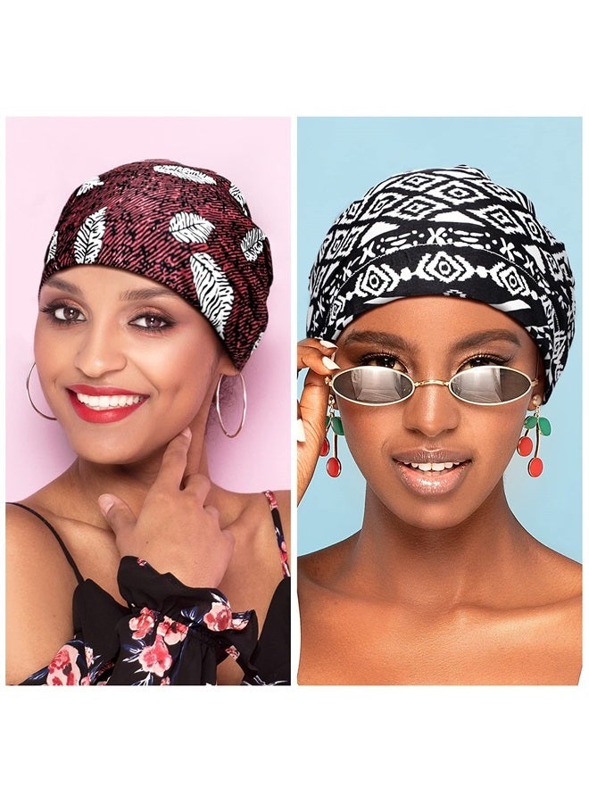 Sintege 6 Pcs Satin Lined Bonnet Sleep Cap for Women Men African Silk Soft Beanie Hair Sleep Wrap for Natural Curly Braids(Elegant Patterns) - Image 3