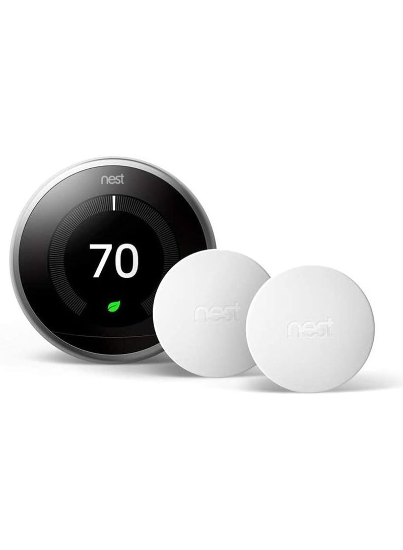 Google Nest Learning Smart Wi-Fi Thermostat 3rd Gen + 2 Temperature Sensors, Built-In Lithium Ion Battery, Energy History Tracking, Intuitive Scheduling, Compatible With Smart Phone, White BH1252-US - Image 1