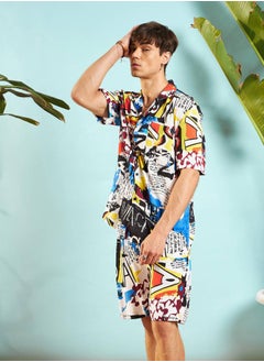 Mascln Sassafras Conversational Print Relaxed Fit Shirt & Shorts Co-Ords by Styli  - Image 3