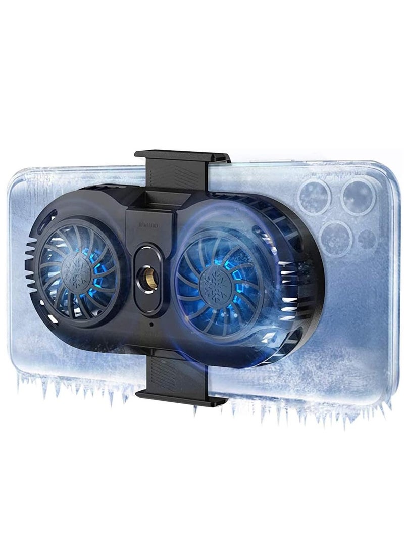 Dual Fan Phone Cooler, Cellphone Radiator with Dual Semi-Conductor Cooling Chip, Mobile Phones with a Width of 6 to 8 cm for Tiktok Live Streaming, Outdoor Vlog, Mobile Gaming.  - Image 1