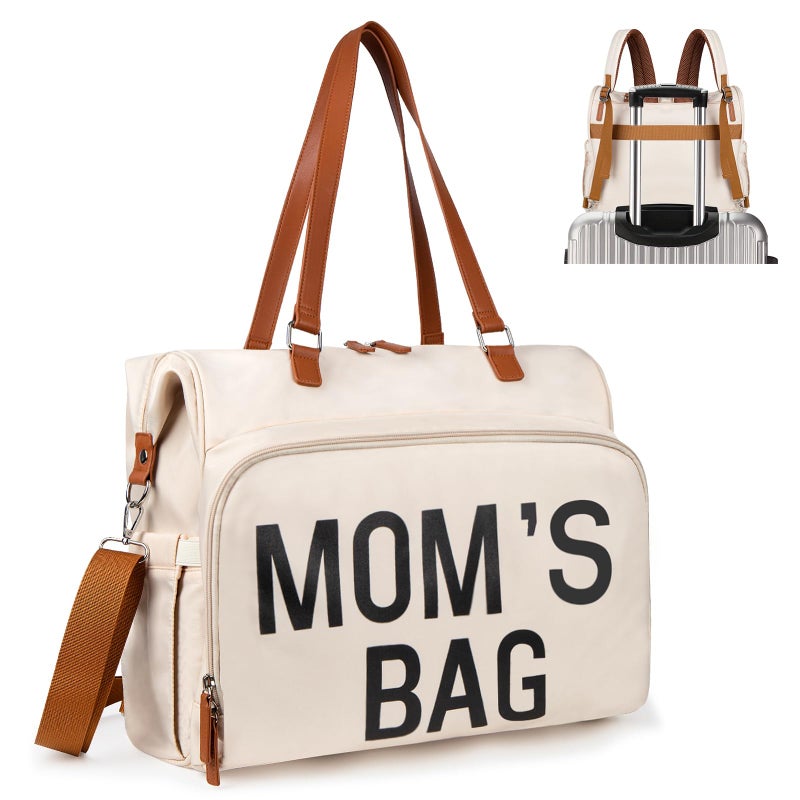 Pripher Diaper Bag Backpack Baby Bag, 4 in 1 Diaper Bag Tote, Mom Bag for Hospital with 14 Pockets, Diaper Tote Bag for Labor & Delivery, Large Waterproof Baby Travel Bag with 3 Insulated Pockets, Beige - Image 1