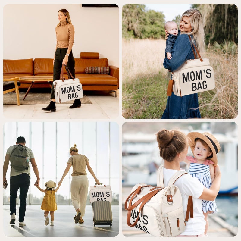 Pripher Diaper Bag Backpack Baby Bag, 4 in 1 Diaper Bag Tote, Mom Bag for Hospital with 14 Pockets, Diaper Tote Bag for Labor & Delivery, Large Waterproof Baby Travel Bag with 3 Insulated Pockets, Beige - Image 2