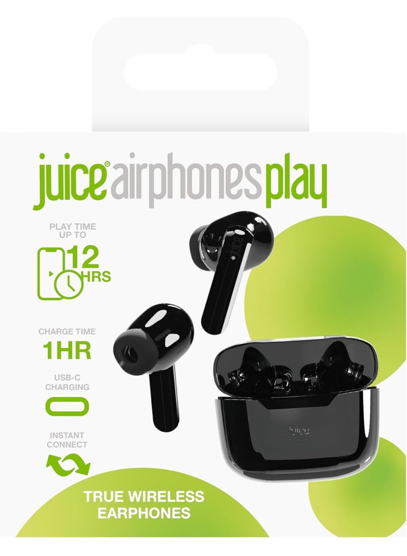 JUICE Airphones Wireless Earbuds, Stylish Design Earphones, Tiny, Lightweight Comfort, Smart Noise Cancelling, Clear Sound, IPX4, Touch Control, Bluetooth 5, 1Hr Fast Charging wireless Earphone - Black - Image 1