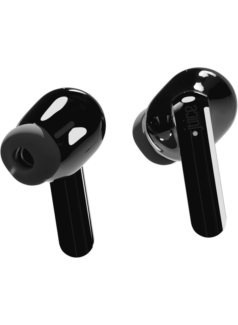 JUICE Airphones Wireless Earbuds, Stylish Design Earphones, Tiny, Lightweight Comfort, Smart Noise Cancelling, Clear Sound, IPX4, Touch Control, Bluetooth 5, 1Hr Fast Charging wireless Earphone - Black - Image 4